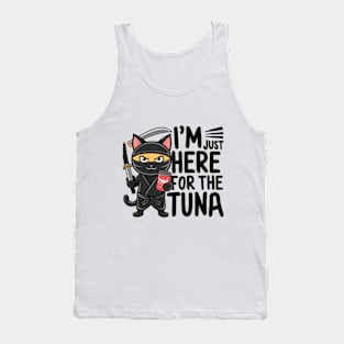 One design features a sneaky ninja cat with a katana in one hand and a can of tuna in the other. (6) Tank Top